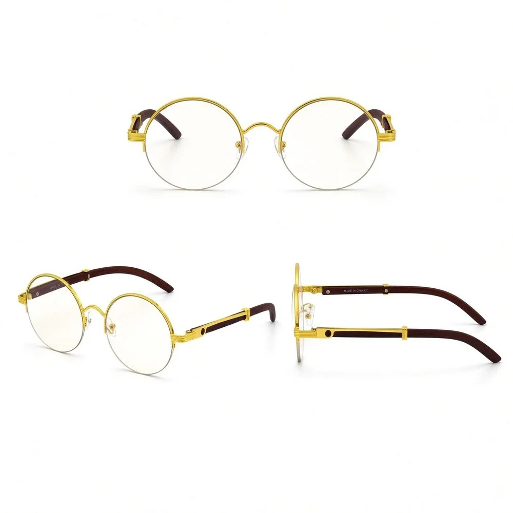 ROUND CIRCLE METAL BUFFS CLEAR LENS SUNGLASSES RETRO DESIGNER FASHION FESTIVAL